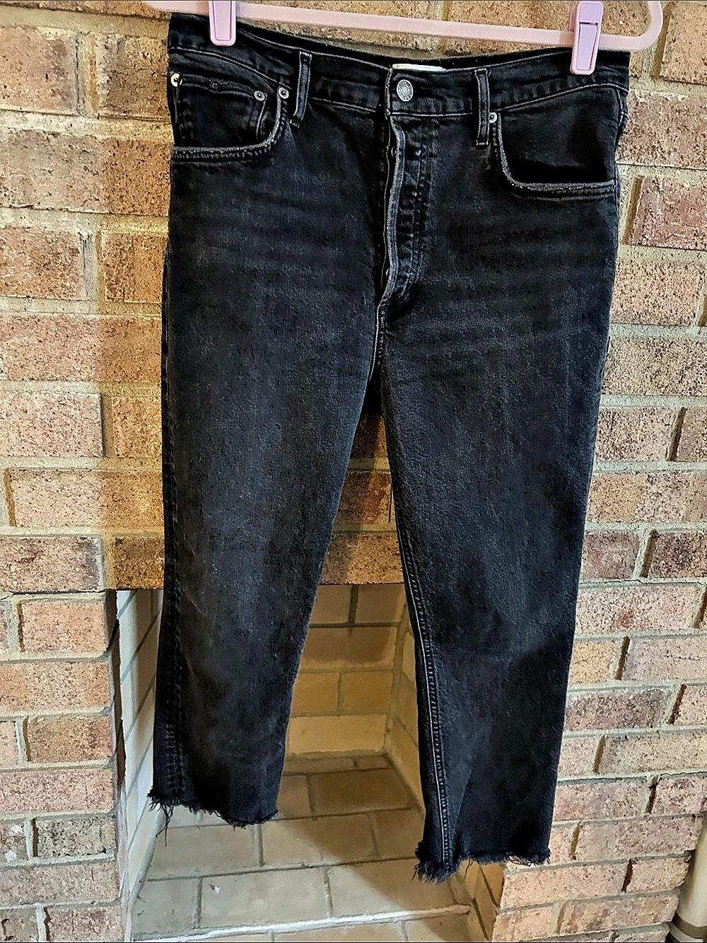 AGOLDE High Rise Straight Crop Jeans Black Waist 29
